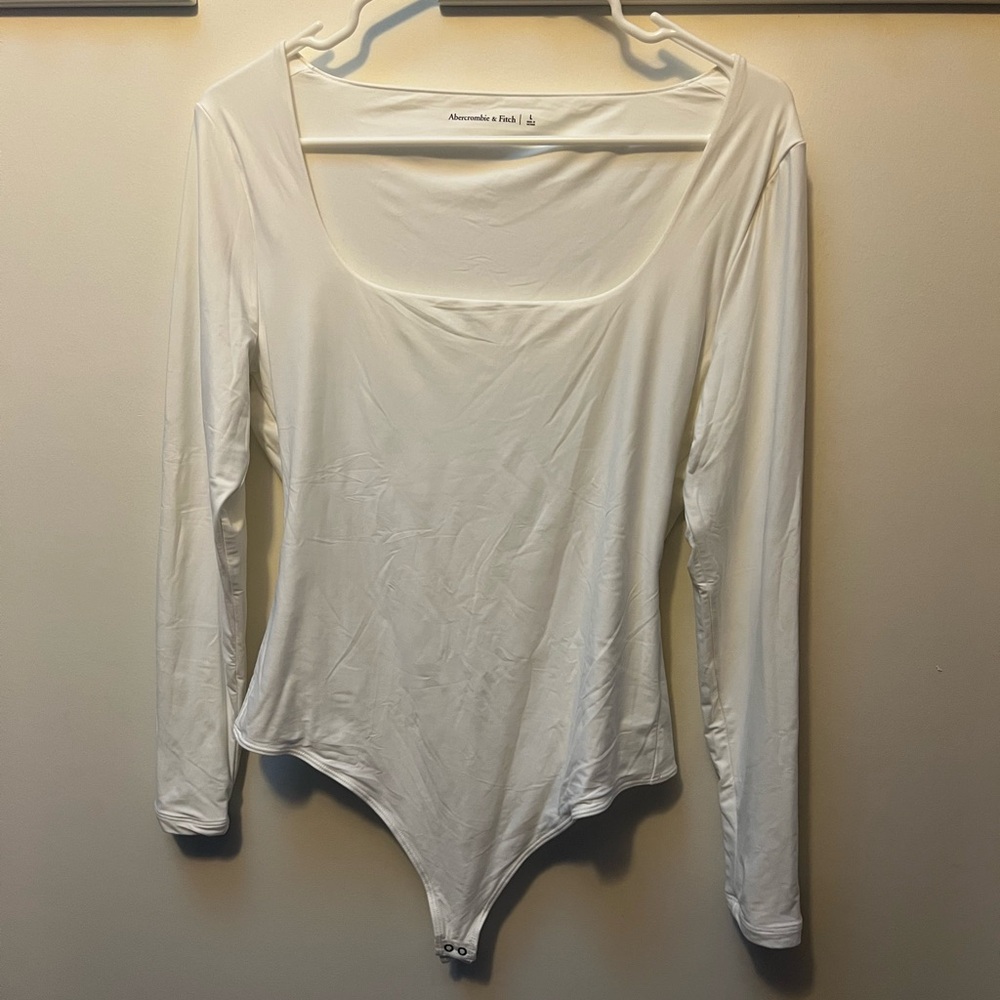 Abercrombie & Fitch White Long Sleeve Square Neck Bodysuit - Size L